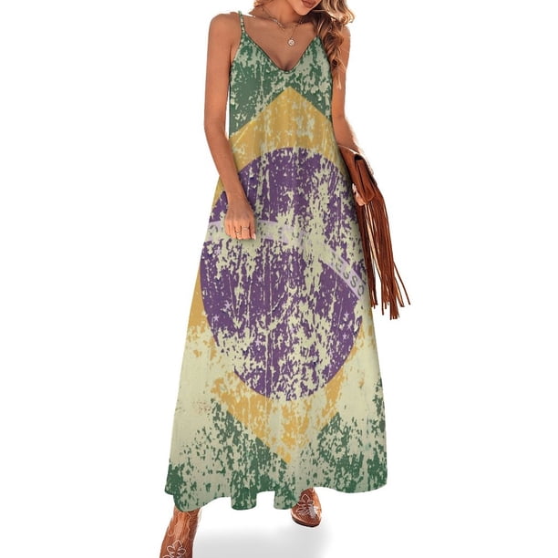 Vestido sin mangas con textura vieja y oxidada de la bandera brasileña, falda de verano, vestidos de fiesta para mujer