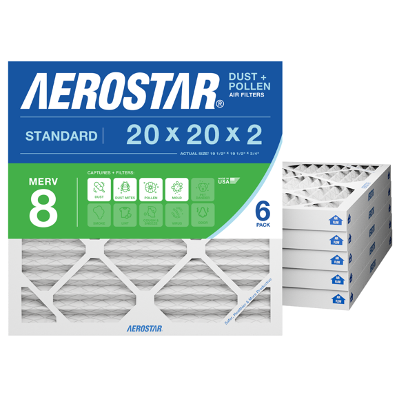 Aerostar 19.5x19.5x1.75 MERV 8 Pleated Air Filter, 6 Pack, Furnaces Filter, HVAC Filter