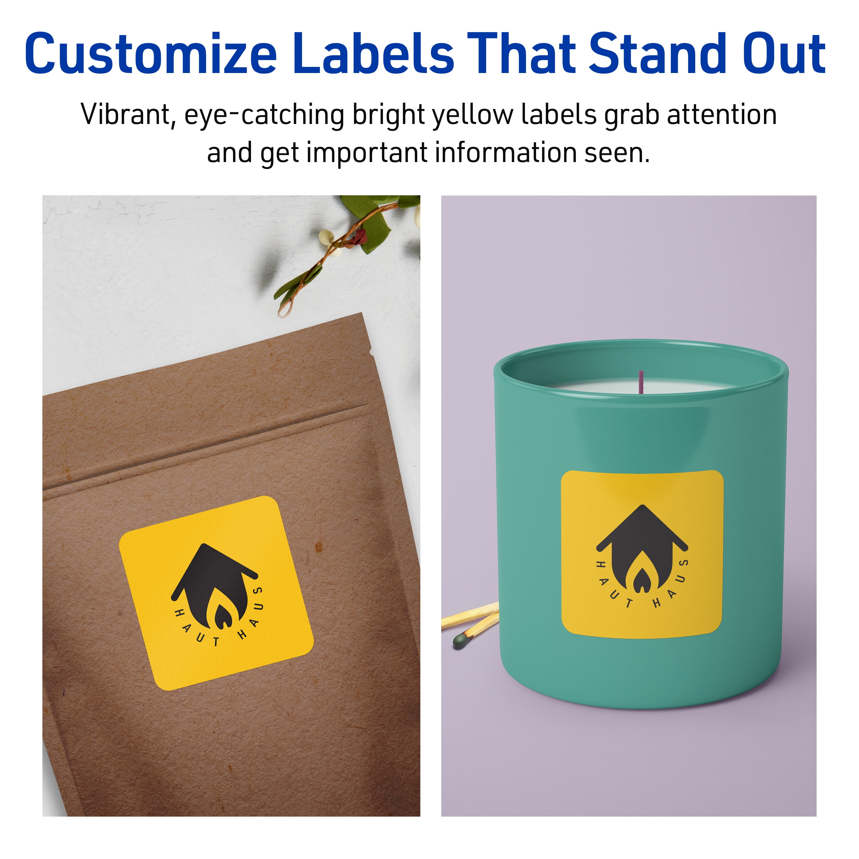 Avery Printable Square Labels, Bright Yellow, 2.5" x 2.5", 720ct