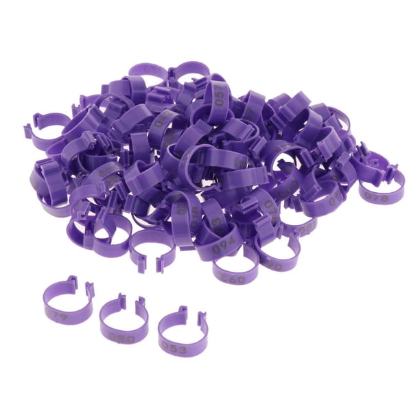 100pcs Clip de Plástico en Anillos de piezarna Etiqueta de piezaza para Pollo Aves Pequeñas Gallo 2.0cm púrpura Yotijar Pinzas de anillo de aves numeradas