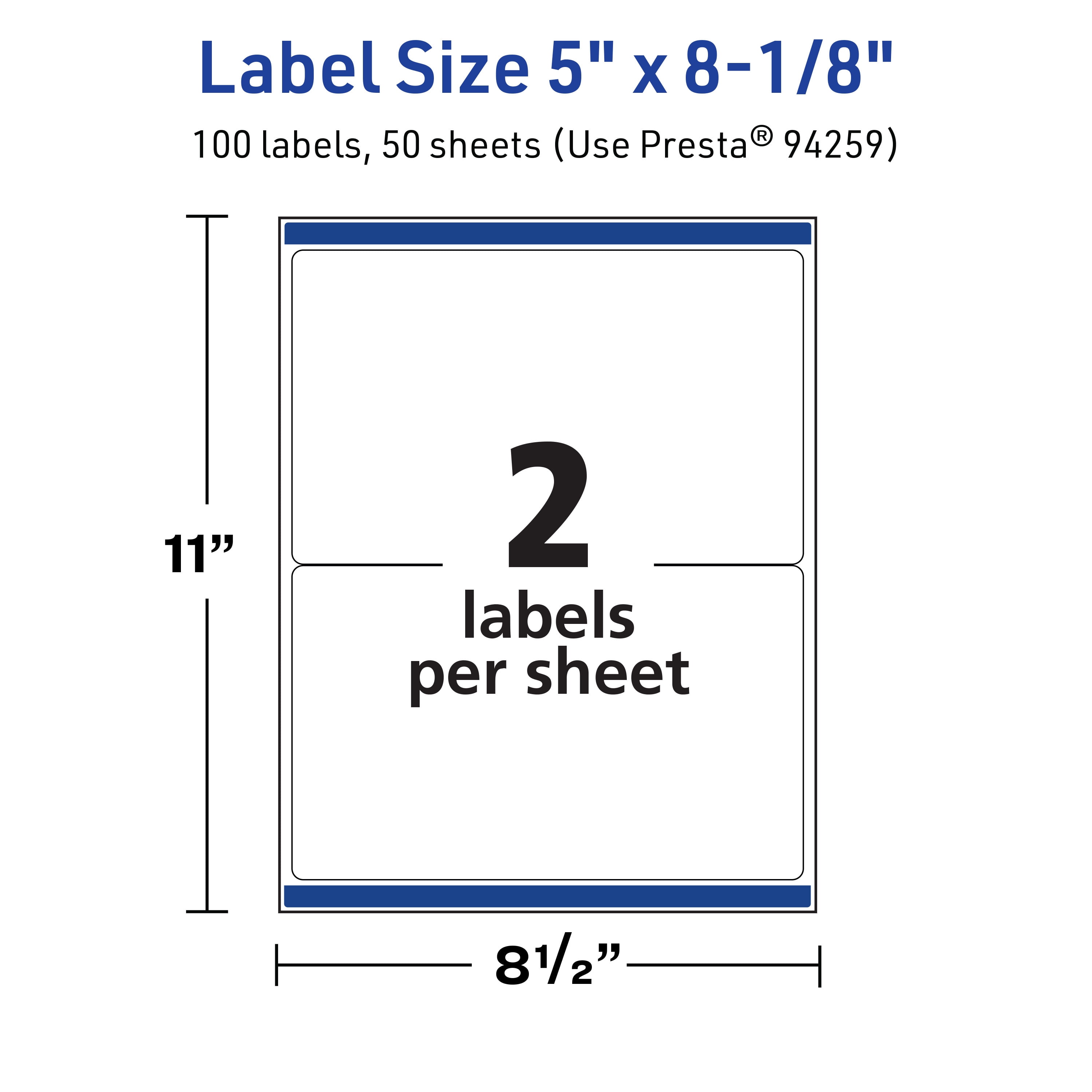 Avery TrueBlock Rectangle Labels, 5" x 8-1/8", 100ct