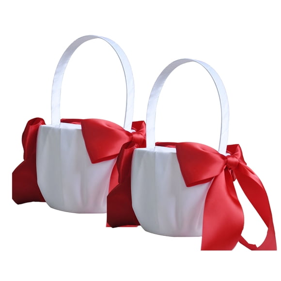 Cesta de flores con lazo romántico Yuarrent 2 piezas para portador de anillo de compromiso decoración del hogar Rojo