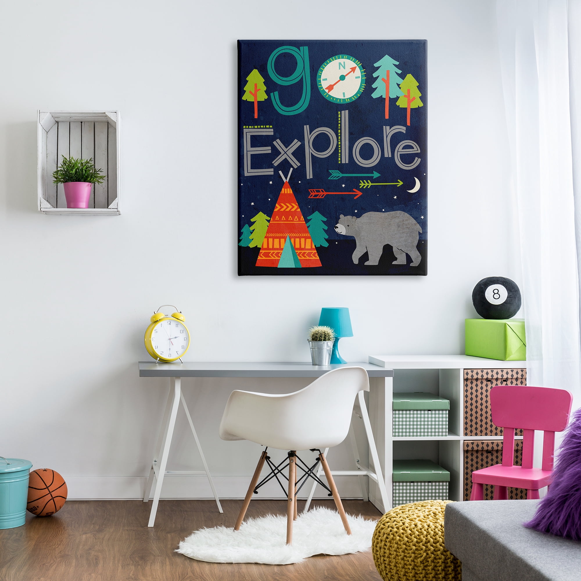 Stupell Industries Go Explore Night Time Tee Pee with Bear, 36 x 48,Design by Elizabeth Silver