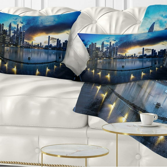 Designart 12" x 20" Blue Polyester Throw Pillow