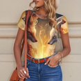 thumbnail image 4 of KLL Women 's Crew Neck Bodysuit Jumpsuits Red And White Flame Fox Print Short onesies Stretch T Shirts, 4 of 5