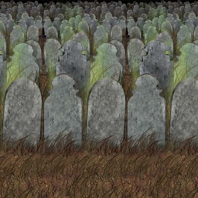 Party Central Pack of 6 Gray and Green Graveyard Halloween Wall Backdrops 30'
