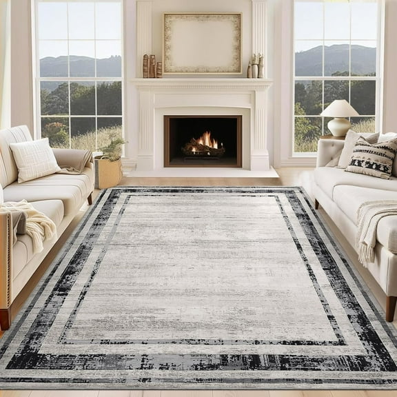 Funslane 8' x 10' Modern Washable Area Rugs Rug, Non Slip Carpet, Stain-Resistant Floor Mat for Living Room Bedroom Home Office, Gray