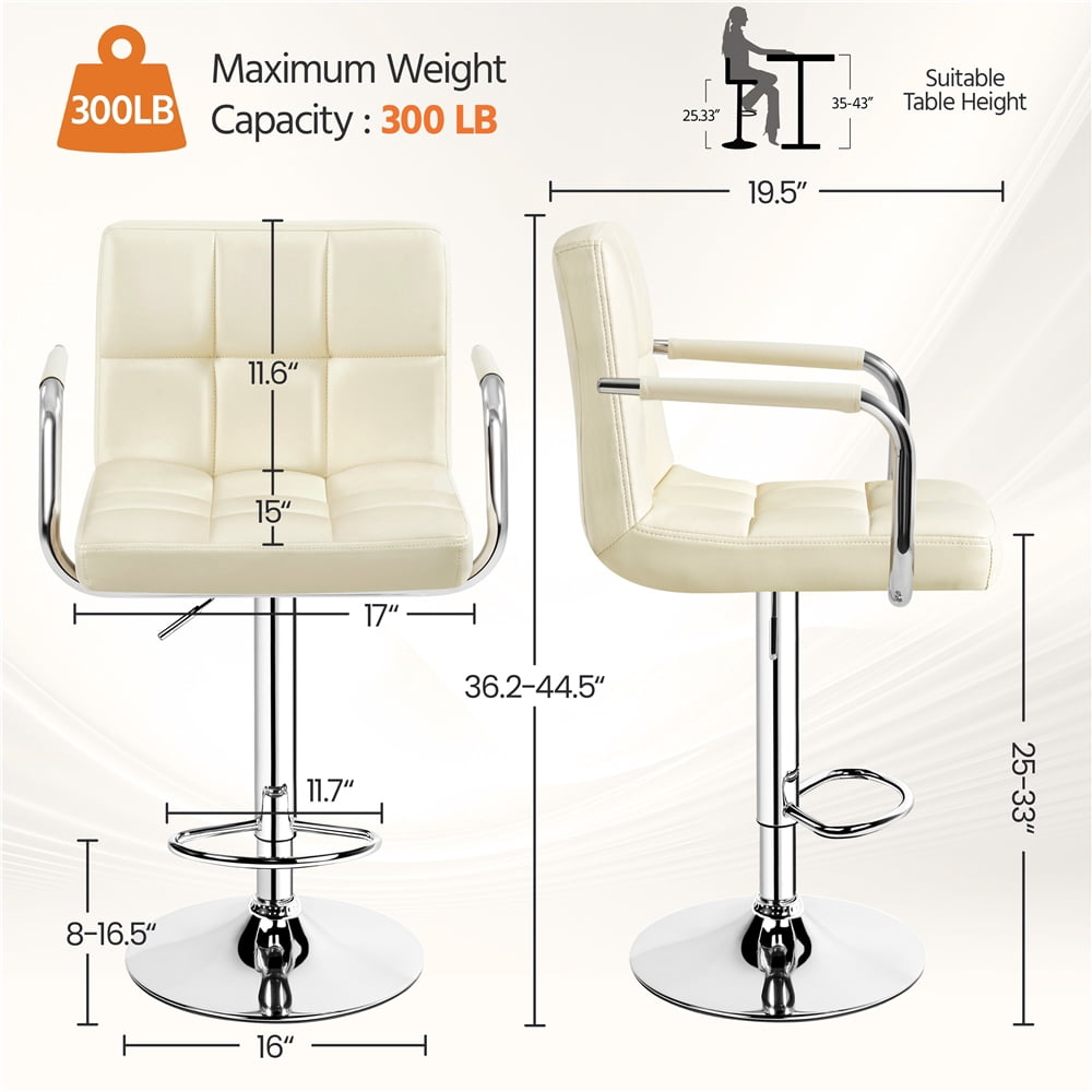 Yaheetech PU Leather Bar Stools with Armrests and Footrest, Set of 4, Beige