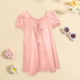 thumbnail image 1 of XIMIN Robe Fille Ensemble Été Automne Nouvelle Manches Bouffantes Col en Dentelle Nœud Uni Robe Mode Fille Petite Fille Robe Décontractée (3-4 Ans, Rose), 1 of 4