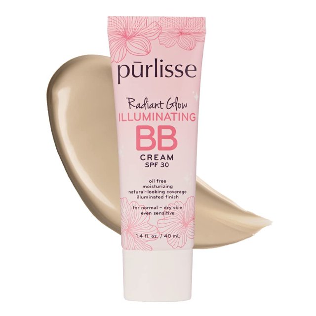 Purlisse Radiant Glow Crema BB iluminadora con SPF 30 - Crema BB brillante enriquecida con Goji y baya de espino para piel húmeda - Ayuda a mejorar la textura y el brillo de la piel - Luz (1.4 oz)