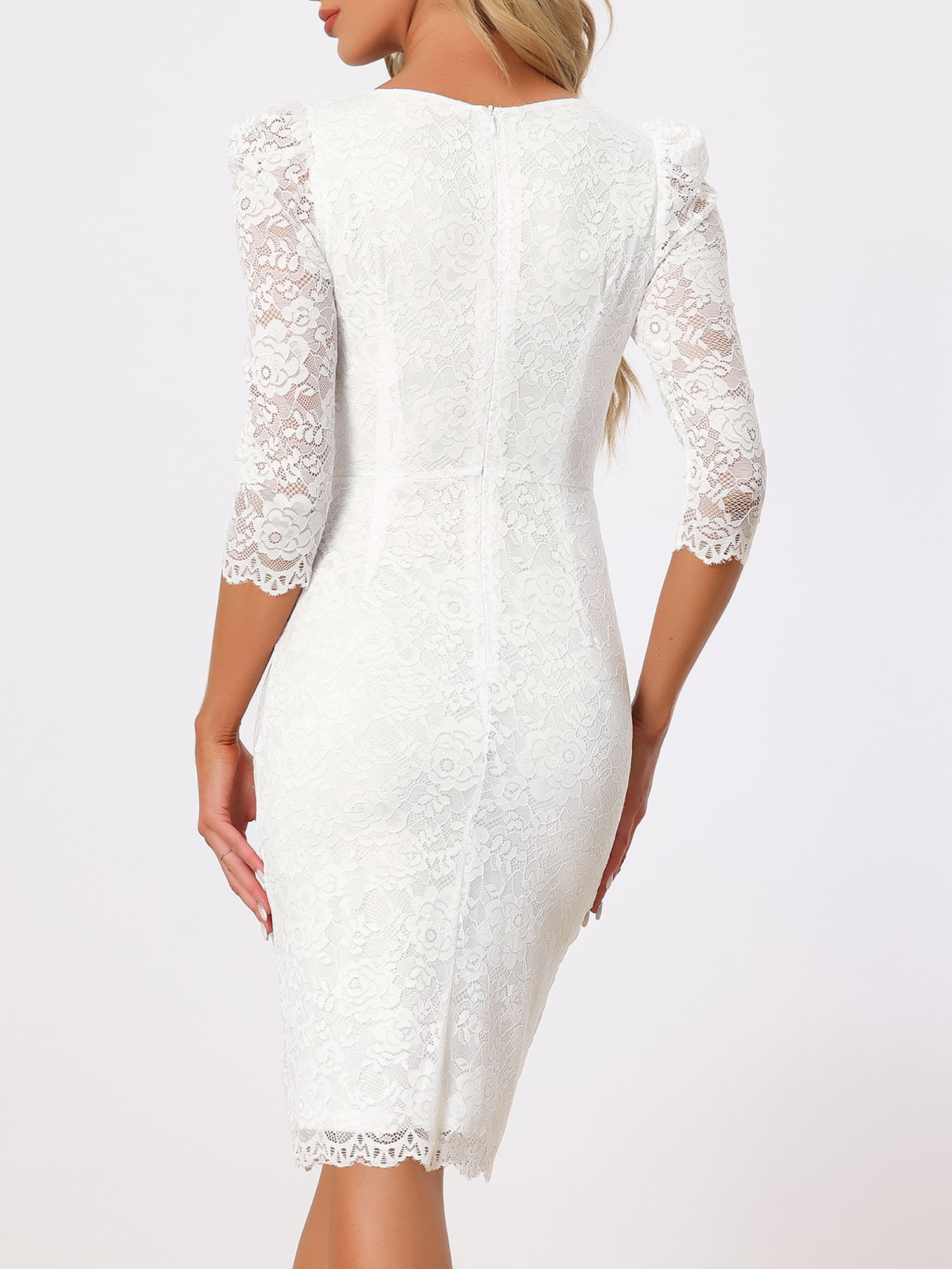 DARING DIVA Women's Elegant Lace 3/4 Sleeves Cocktail Dress XL White