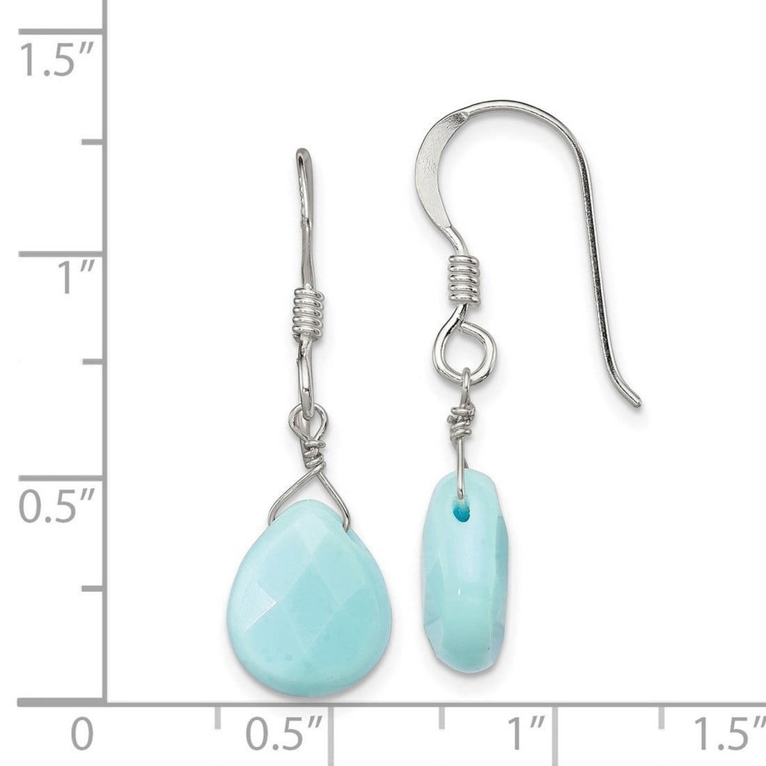 925 Sterling Silver Shepherd hook Amazonite Earrings 30x9mm Wide Stud Earring for Women - .6 Grams