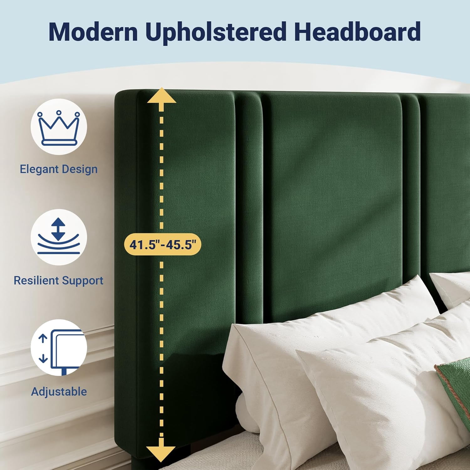 Allewie Full Platform Bed Frame with Adjustable Headboard, Plush Velvet Upholstered, Vertical Channel Tufted, Sturdy Wooden Slats, No Box Spring Needed, Easy Assembly, Green