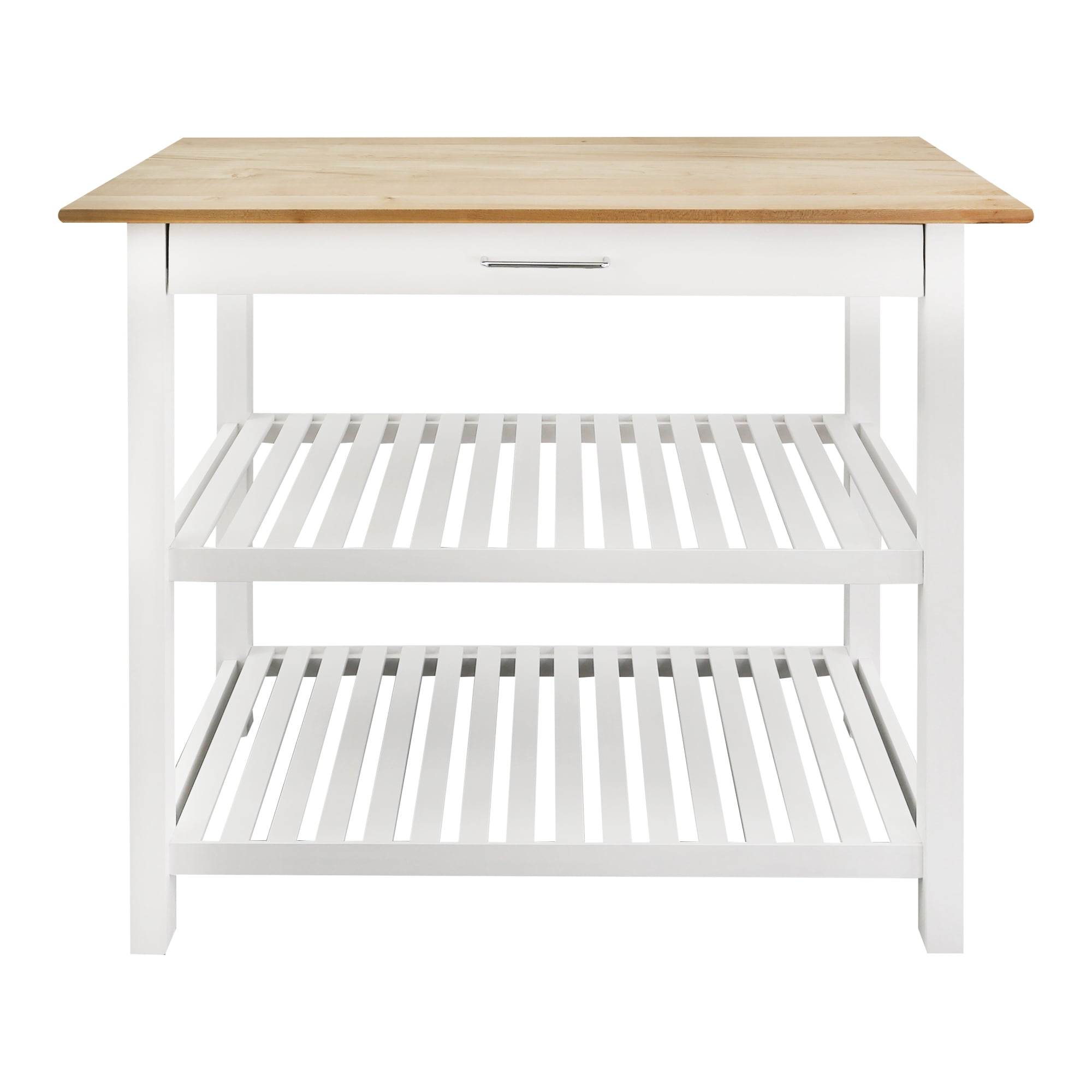 Casual Home Solid Wood 40"W Kitchen Island with Drawer, Two Shelves, and Towel Racks, American Maple Top,&nbsp;Two-Tone Finish (Natural&nbsp;White)