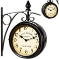 thumbnail image 2 of Vintage Train Station Style Dual-Watch Wall Clock - Black, 2 of 8
