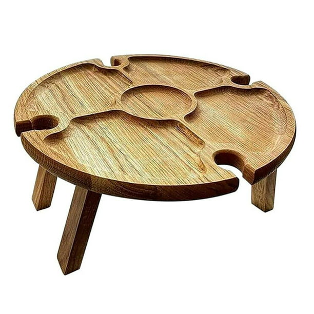 Wooden Outdoor Folding Picnic Table, Portable Round Picnic Tables