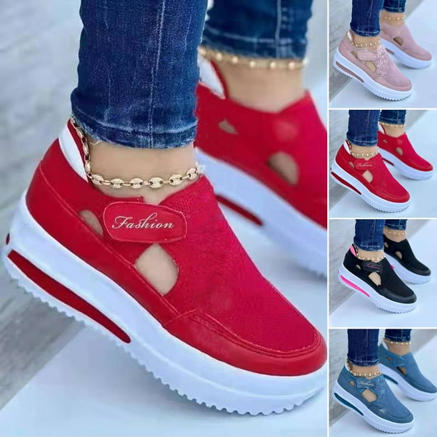 1 Pair Women Shoes Mesh Design Lightweight Breathable Fastener Tape Casual Shoes for Running