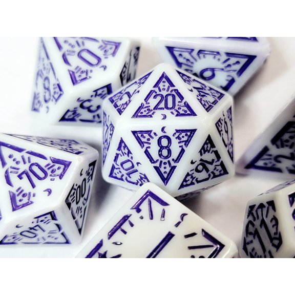 White w/Purple Starburst XL Dnd Dice Set | Dungeons and Dragons | Colossal Dice Set | Cool DnD Dice