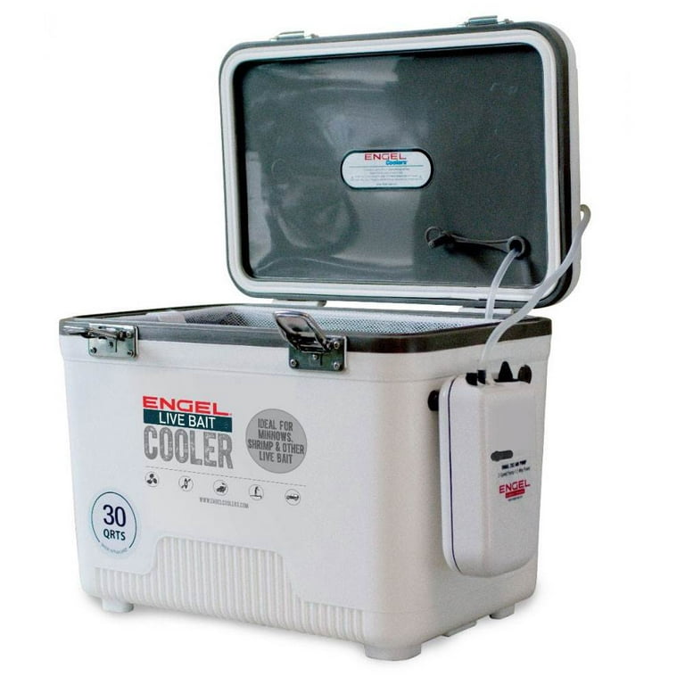 Engel 30 Quart Hard Sided Live Bait Fishing Dry Box Coolers, White