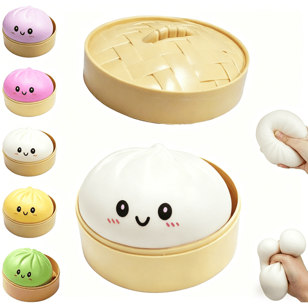 Cute Mystery Giant Dumpling Squishies Ball, Lindas Bola Compresión Misteriosa Blanca Cara Feliz Oficina Casa, Masa Bollo Vapor Simulada, Juguete Sensorial Grande Anti-estrés Adulto