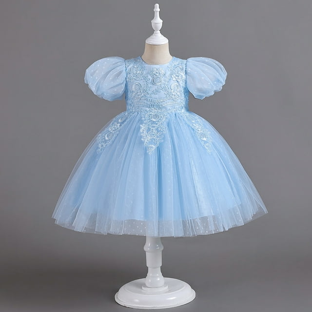 Robe Formelle pour Filles à Manches Bouffantes, Robe de Bal pour Tout-Petits, Robe en Tulle, Robe d'Été pour Filles 3-4 Ans