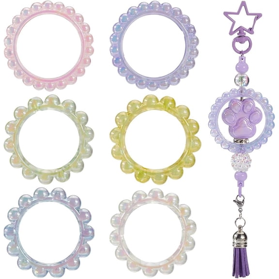 1 Box 36Pcs 6 Colors Acrylic Ring Beads Round Ring Bead Frame Colorful Double Hole 41mm Flower Circle Loop Focal Linking Pen Beads Frames for DIY Keychains Beadable Pens Jewelry Making DIY Craft