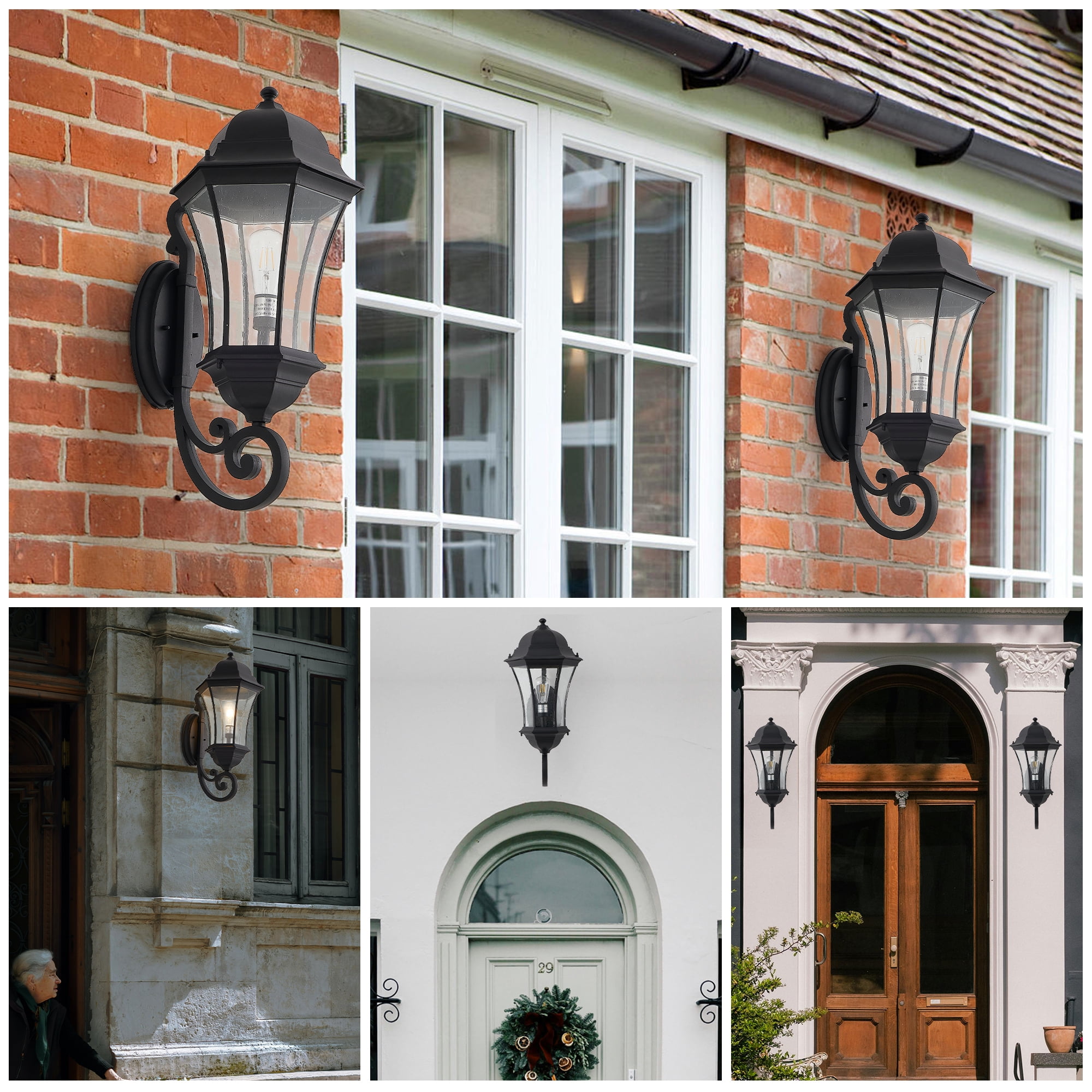 Outdoor Wall Lantern 27 Inch H with Dusk to Dawn Sensor Weatherproof Light with Clear Bubble Glass, Black
