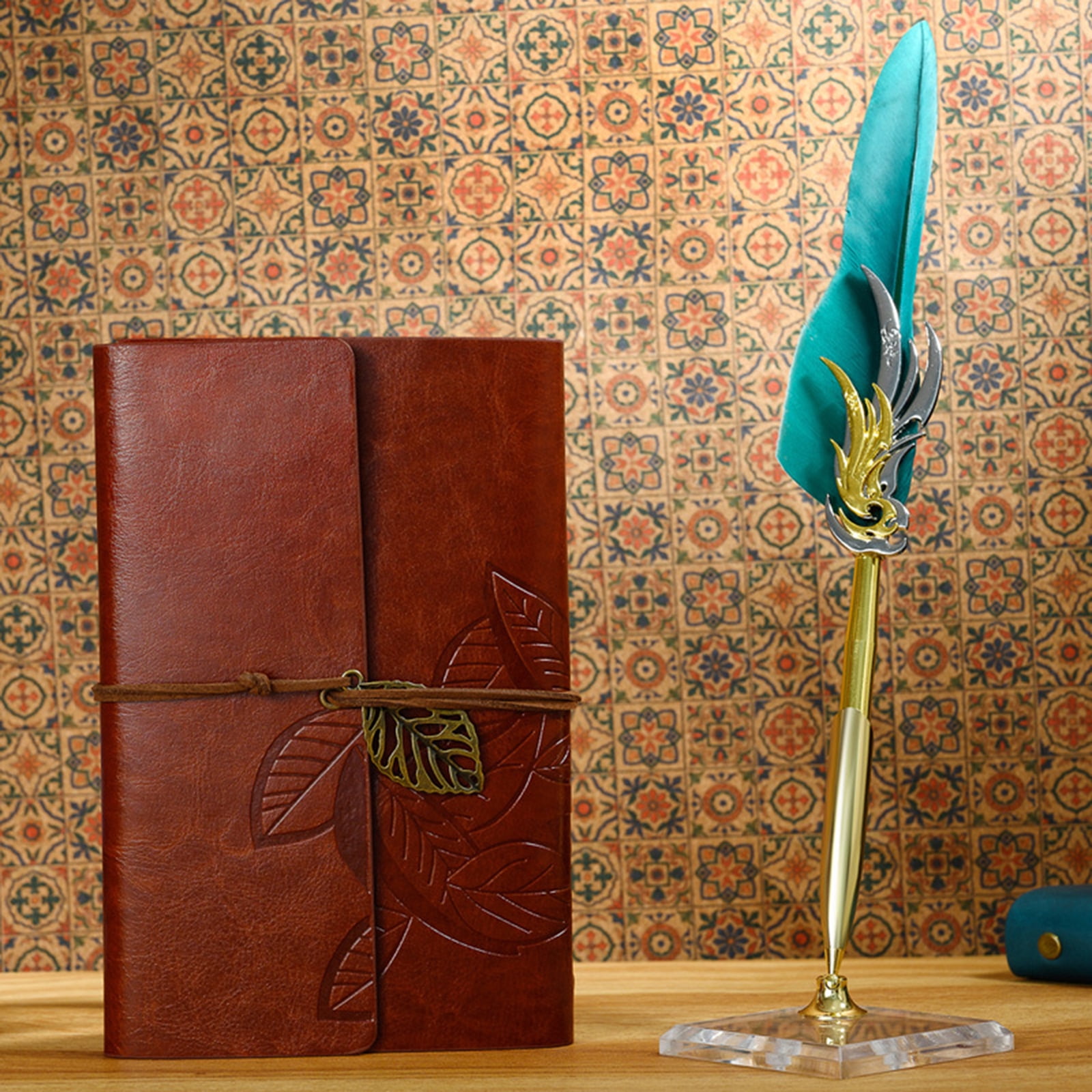 Retro Calligraphy Feather Dip Fountain Pen Writing Ink Notebook Stationery Box