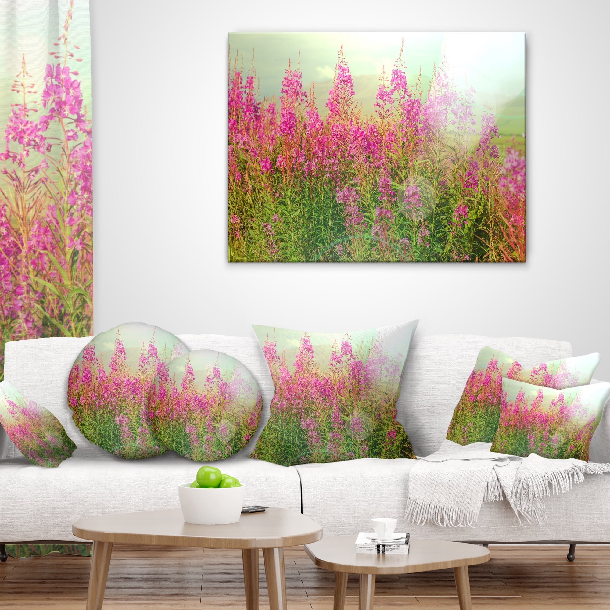 Designart Meadow with Little Purple Flowers - Floral Throw Pillow - 16x16