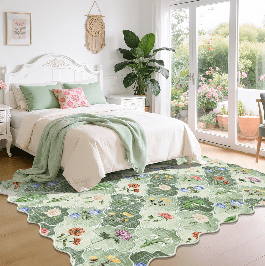MJIAexp 5x7 Moroccan Floral Area Rug Washable Bedroom Rug Vintage Boho Area Rug Non-Slip Accent Throw Rug Stain Resistant Floor Carpet for Kitchen Entryway Living Room Office Green