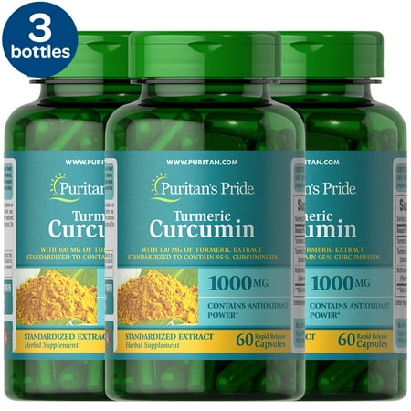 3 Pack - Puritan's Pride Turmeric Curcumin 1000 Mg W/Bioperine 60 Count
