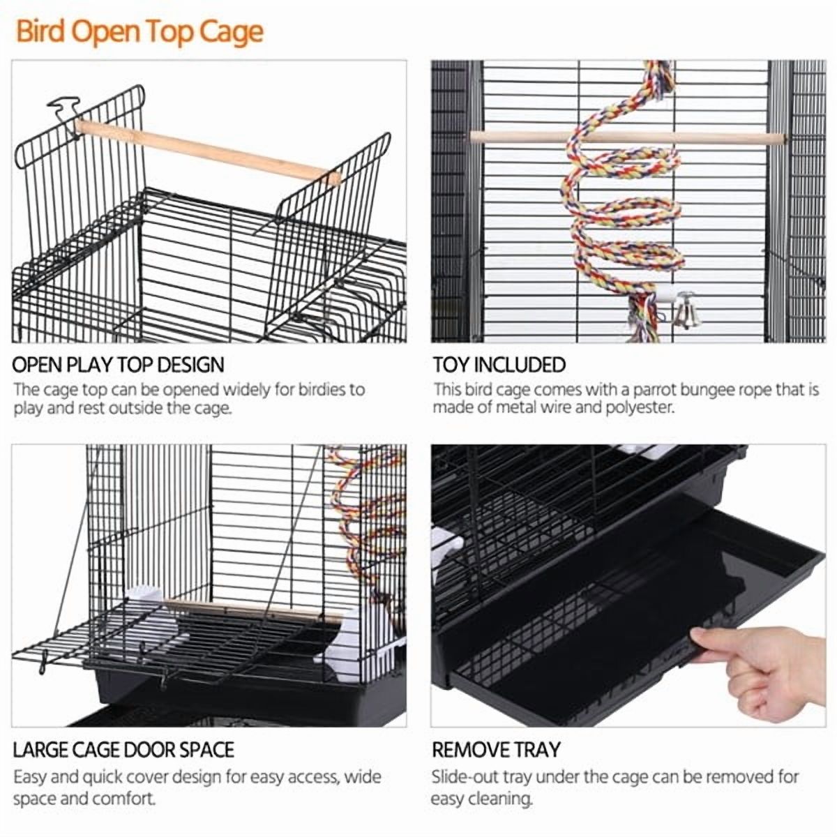 ZYPPP 23" Play Open Top Travel Bird Cage Carrier for Canary Cockatiel Small Parrots