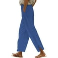 thumbnail image 3 of Blue Womens Pants Women Solid Straight Solid Elastic Pants Long Linen Women Waist Cotton Casual Slit Trouser Legs Pants Sweatpants Womens Fashion, 3 of 6