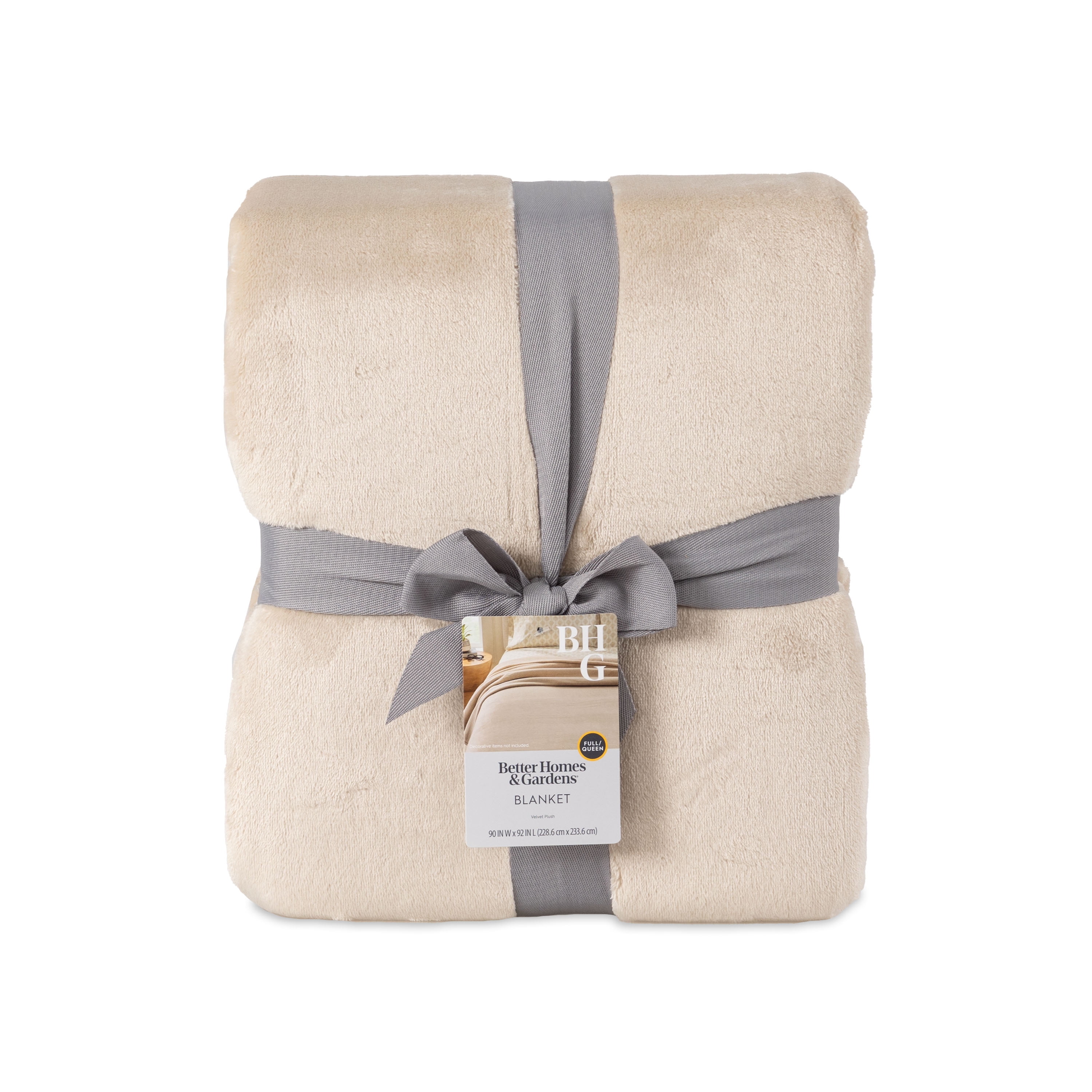 Better Homes & Gardens Velvet Plush Super Soft Bed Blanket, Full/Queen Size, Almond Biscuit