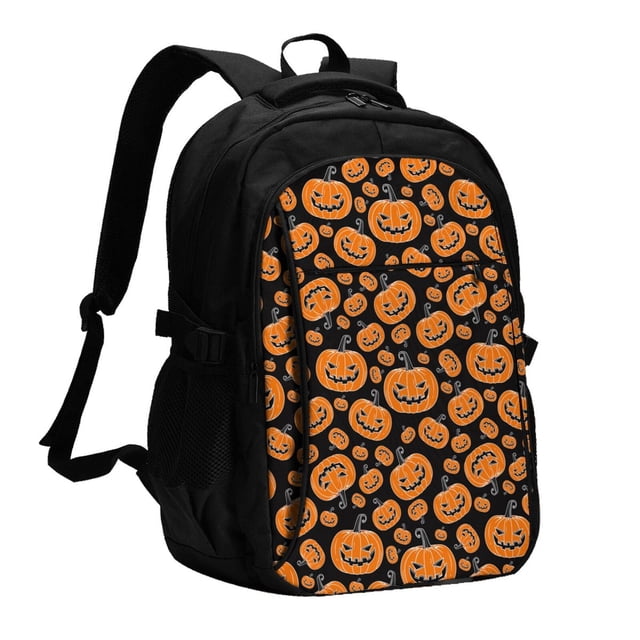 Fotbe Halloween Pumpkins Mochila con Estampado y Puerto USB para Hombre y Mujer, Mochila Antirrobo, Mochila de Viaje, Mochila Escolar, Mochila Universitaria