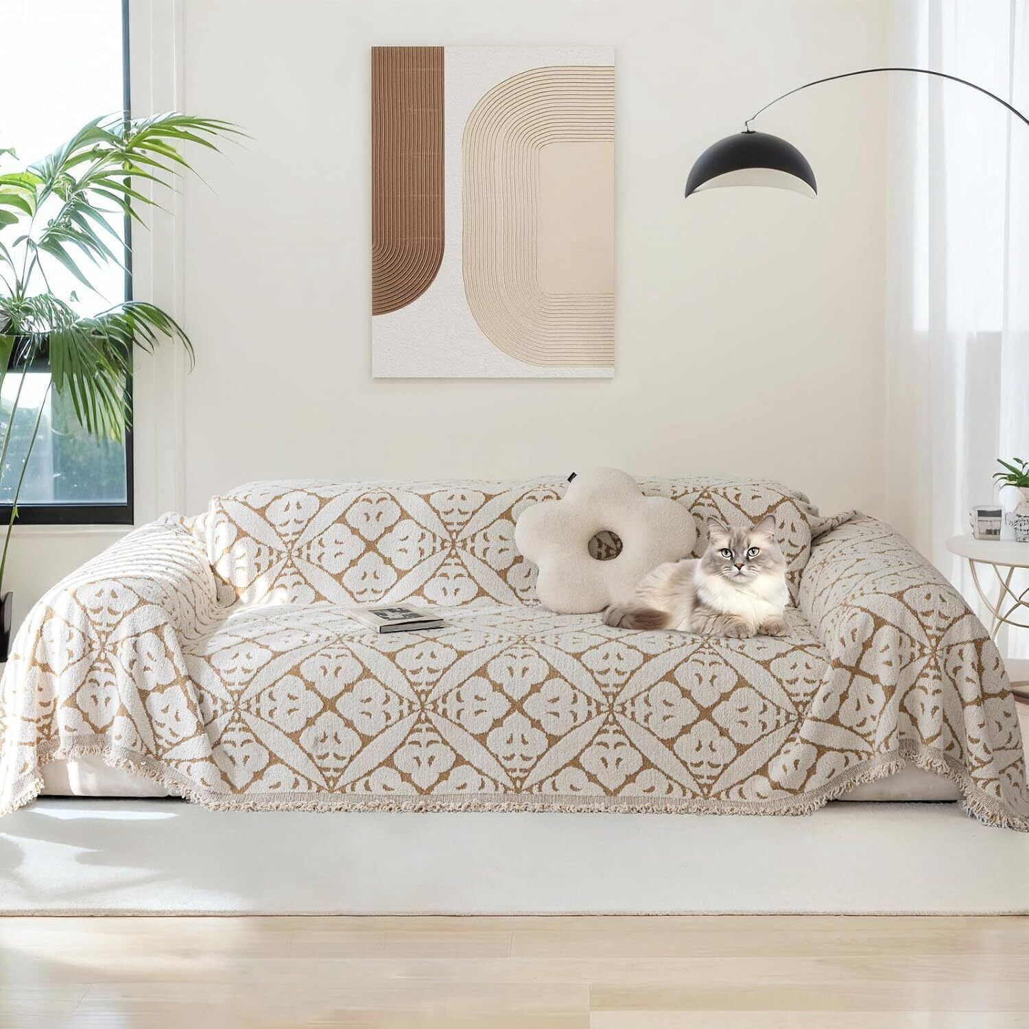 TOPCHANCES Chenille Couch Cover Sofa Slipcovers Towel Cover Couch Furniture Pet Protector Throws Blanket  (180*300cm, Khaki)