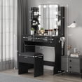 thumbnail image 2 of Makeup Vanity Desk with 2 Fluted Drawers & LED Lights, White Modern Dressing Table with Power Outlet & Mirror, 2 of 7