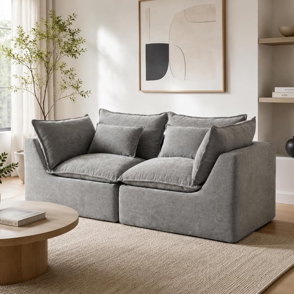 LQLI Cloud Couch, 74.8" Modular Loveseat Sofa with Deep Seats, Stain Resistant Waffle Fabric Boneless Couch, Comfy Sofa for Apartment Living Room Bedroom,