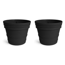 Bloem Rolled Rim 22" Round Resin Planter Pot - Indoor and Outdoor Gardening Planter with Knockout Drainage, Black, 2-Pack