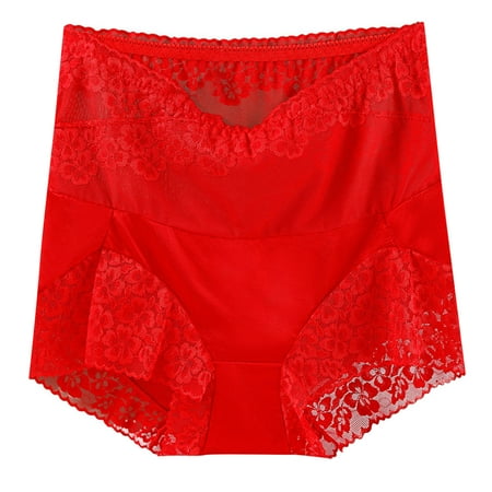 Virmaxy Womens Lace Sharping Underwear Panties Solid Color Underwear High Waisted Lace Tight And Breathable Underwear Panties Red-B L