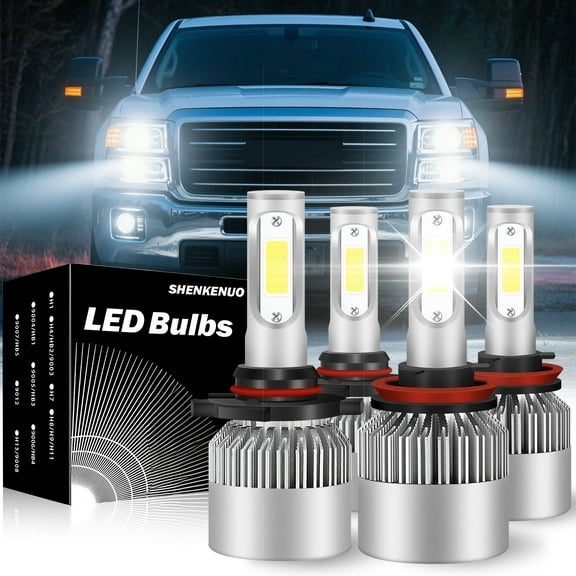 For GMC Sierra 1500 2500 3500 2007 2008 2009 2010 2011 2012 2013 Led Headlight Bulbs 9005 H11 High&Low Beam 4pcs
