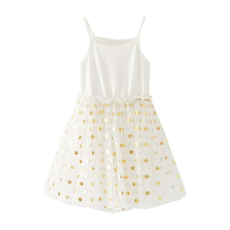 

B91xZ Princess Dresses For Girls Toddler Girls Sleeveless Dot Paillette Tulle Suspenders Princess Warm Dresses for Babies White 2-3 Years