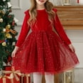 thumbnail image 2 of Gpaecead Long Sleeve Dress for Girls Ruffled Casual Sequin Party Performance Princess Dresses 6 Years Red, 2 of 3