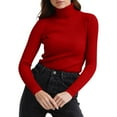 thumbnail image 6 of TrdSipl Women's Turtleneck Sweaters Casual Long Sleeve Pullover Sweater 2025 Winter Mock Neck Knitted Tshirt Thermal Slim Basic Tee Tops Red M, 6 of 6