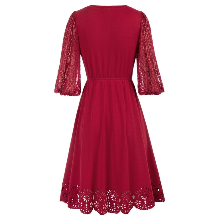 Grace Karin Women's Vintage V Neck Lace Short Sleeve Cocktail Dress A-line  Midi Dress with Pockets - Walmart.com