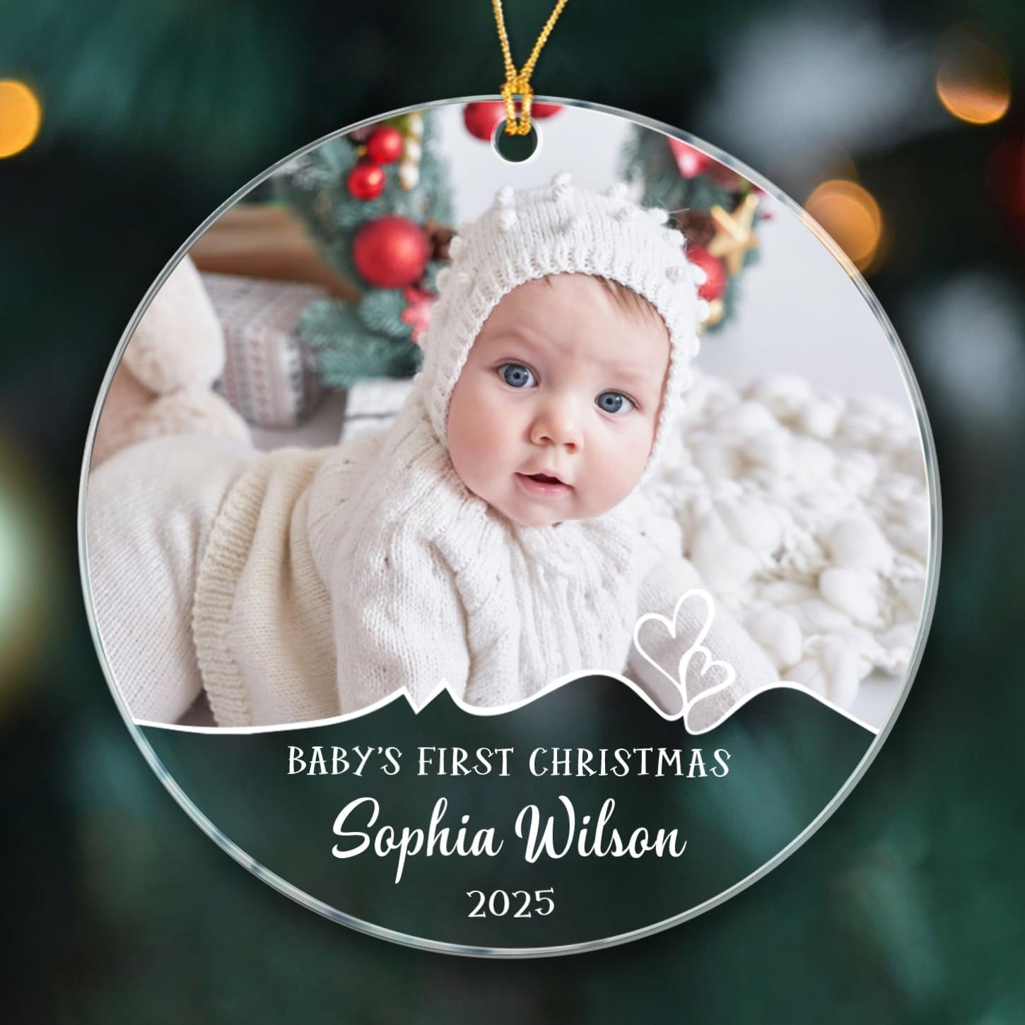 Photo Baby's First Christmas Ornaments 2025, Picture & Name Newborn Ornament Gifts for New Dad Mom, Add Picture Baby's 1st Christmas Ornament, Baby's 1st Xmas Ornaments Gift