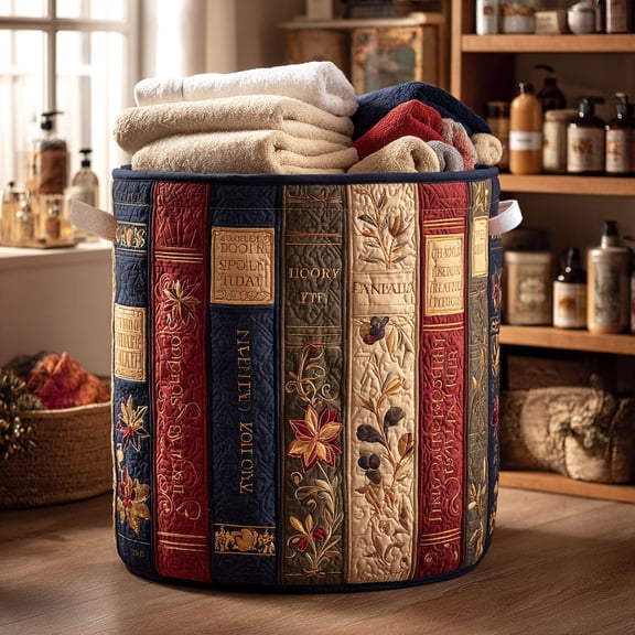 Classic Book Haven Quilted Laundry Basket