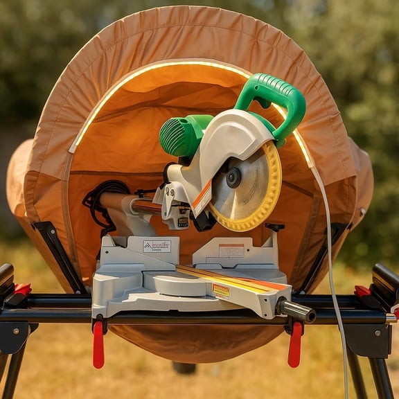 BERPET Miter Saw Dust Collector with LED Light - Universal Hood & Storage Bag - Fits 10" 12" Saws - Workshop Attachment with Port