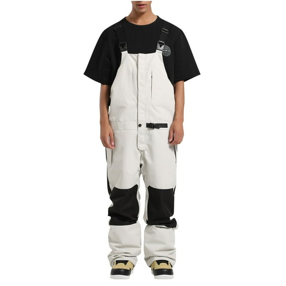 Xfvqtps Men Snow Pants Ski Bibs Snowboarding Multiple Pockets Adjustable Straps Thermal Warm Waterproof Winter Overalls Beige