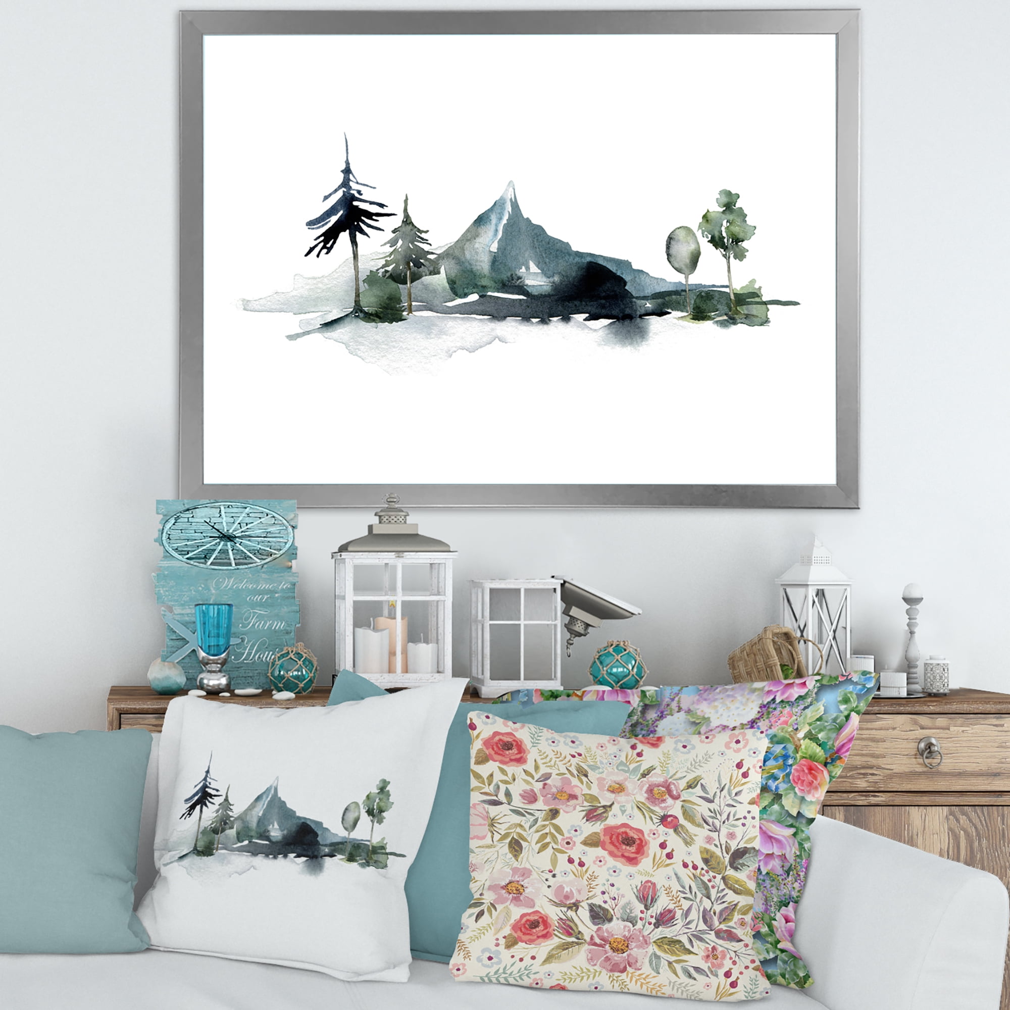 Designart 'Minimalistic Fir Forest and Winter Mountains II' Modern Framed Art Print